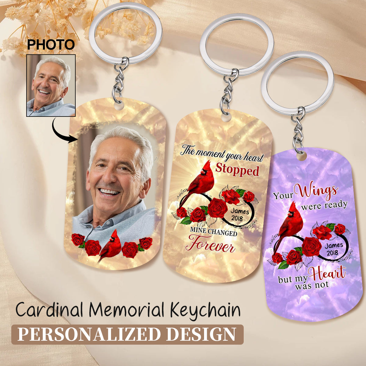 Personalized Family Loss Cardinal Rose Infinite Memorial Keychain