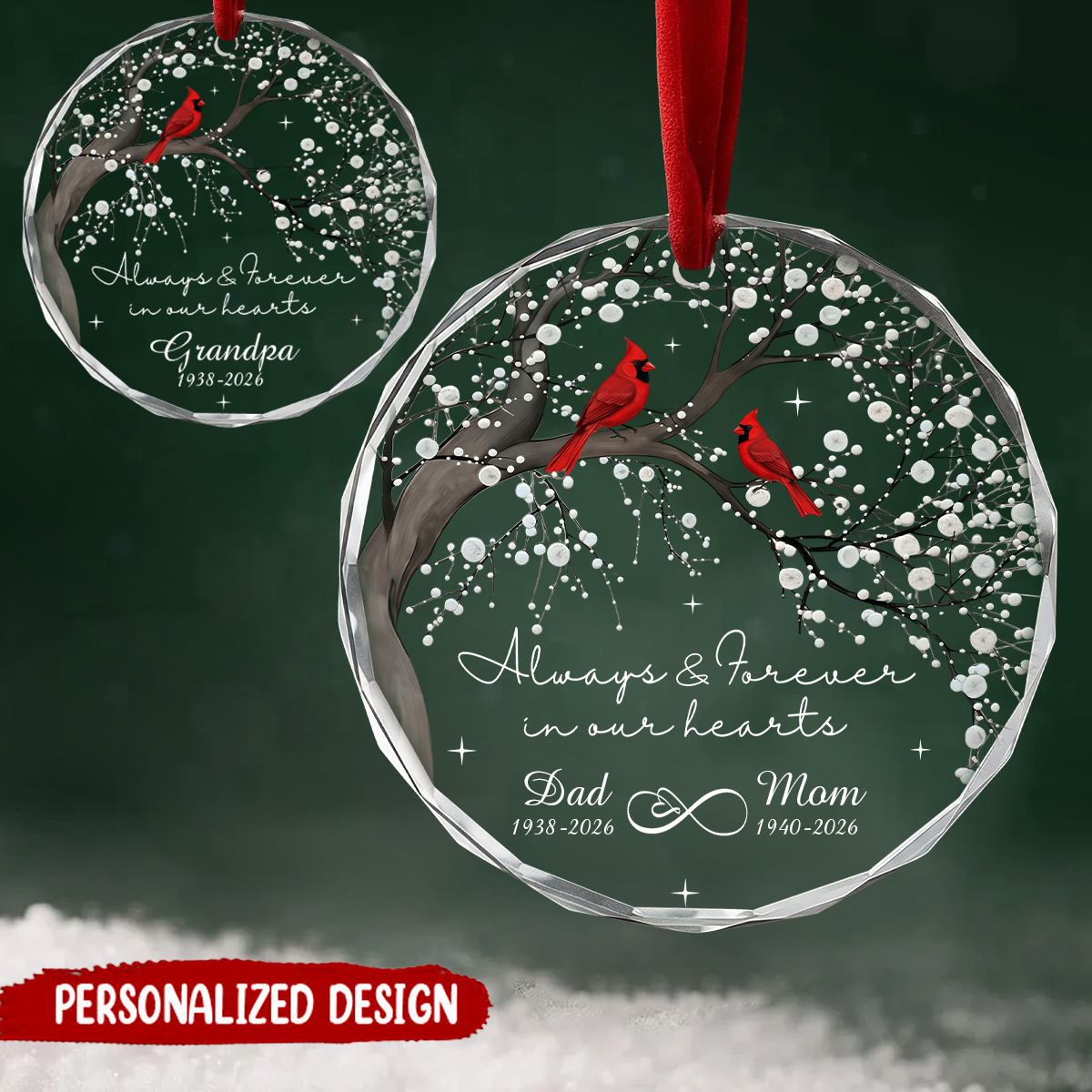 Personalized Memorial Cardinal Circle Glass Ornament