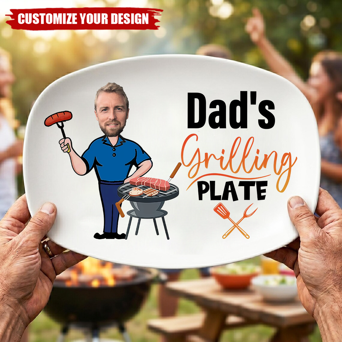 Personalized Daddy’s Grilling Plate, Custom Face Father’s Day Gift
