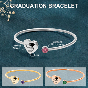 Personalized Graduation Birthstone Engraved Bracelet, Class of 2026