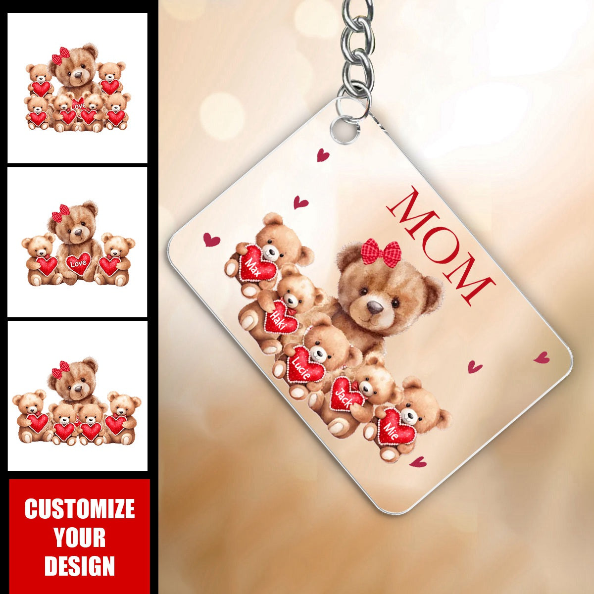 Mama Bear With Little Kids Personalized Acrylic Keychain