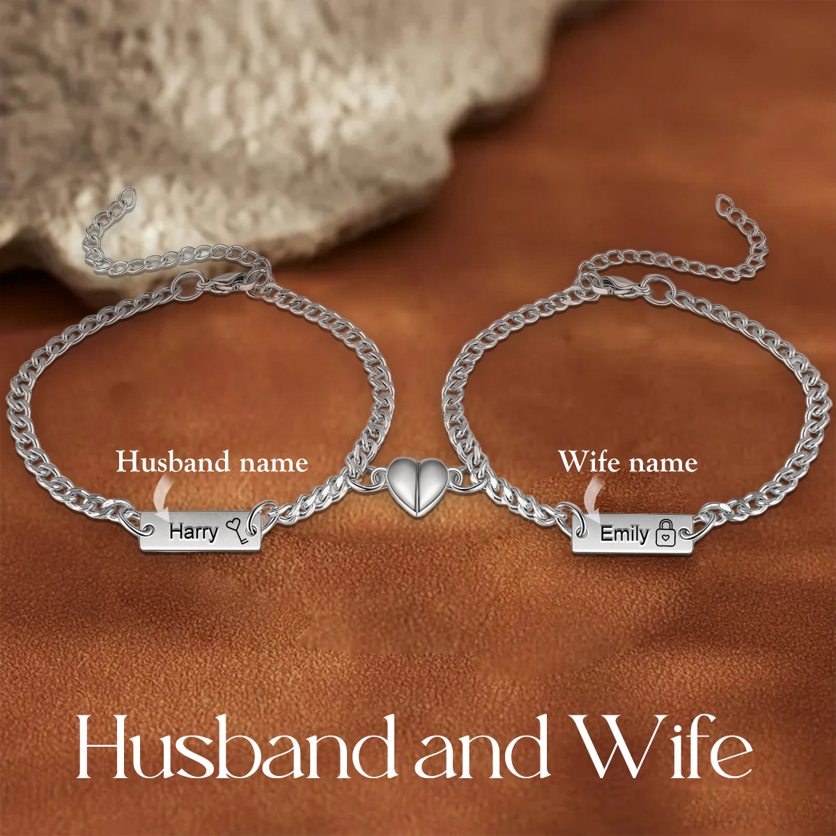 Personalized Paired Magnetic Couple Bracelets-Custom Text/Symbol Chain Bracelet