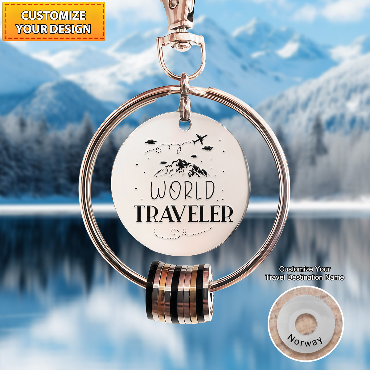 Personalized Custom Traveler Keychain, Country Tag Charm, Travel Keyring