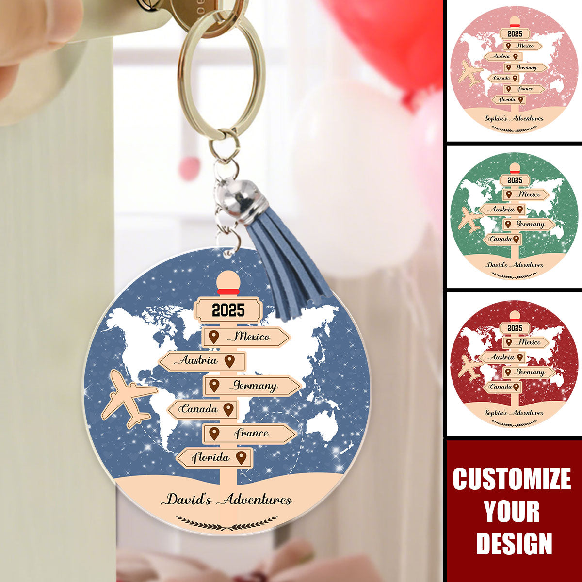 Personalized Gift Travel Adventure Traveling Destination Keychain