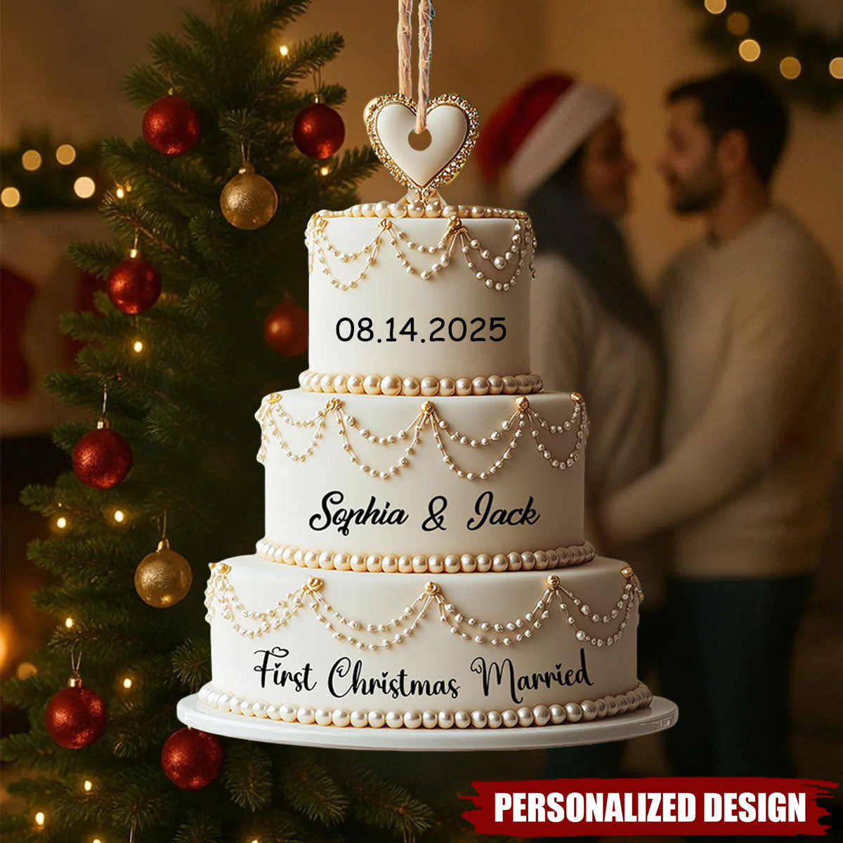 Personalized Wedding Cake First Christmas Married Ornament