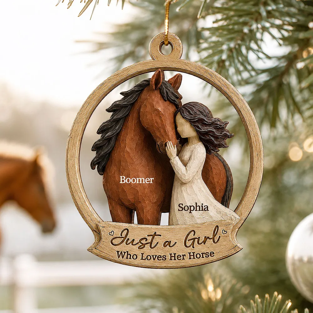 Girl Loves Horse - Personalized Wooden Ornament