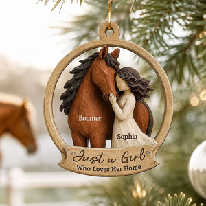 Girl Loves Horse - Personalized Wooden Ornament