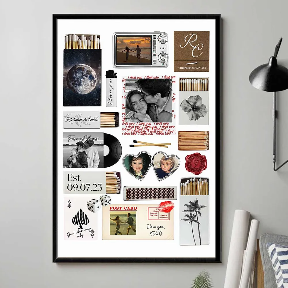 Nostalgia Couple Love Story Matchbook Collage Dopamine Decor - Personalized Poster