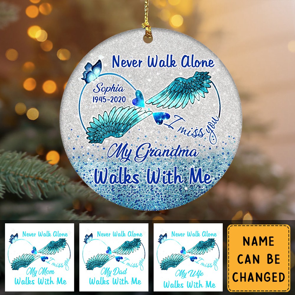 Personalized Never Walk Alone Memorial Circle Ceramic Ornament