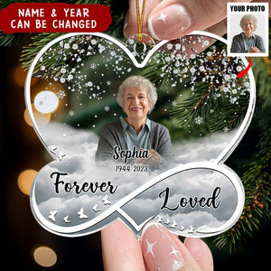 Memorial Christmas Upload Photo Heart Infinity Forever Loved Personalized Ornament
