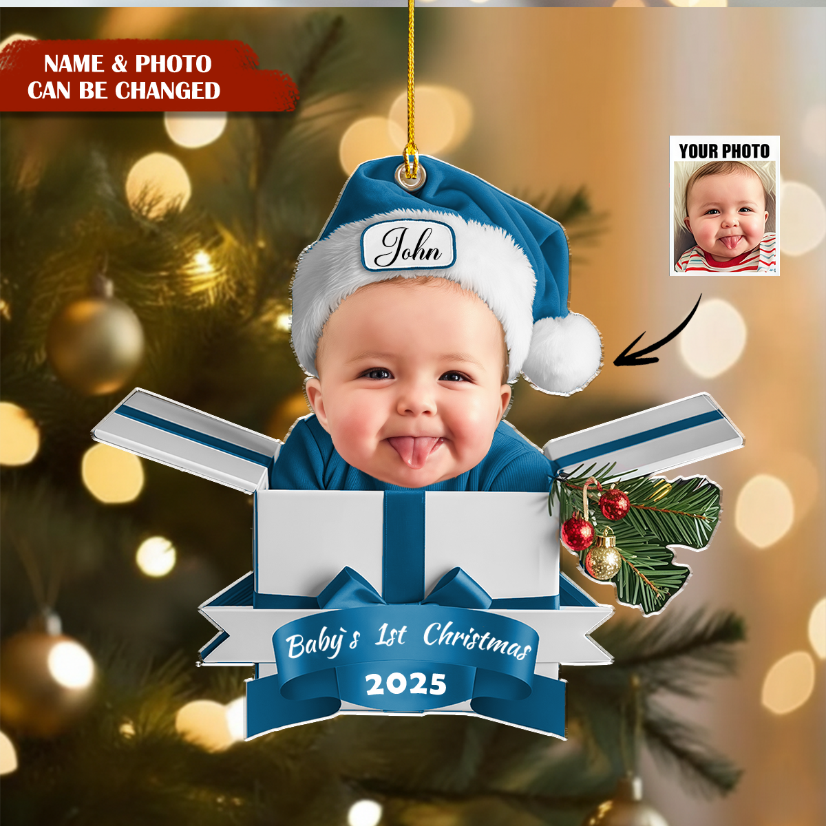 Personalized Baby’s First Christmas Ornament, Newborn Keepsake Gift Box