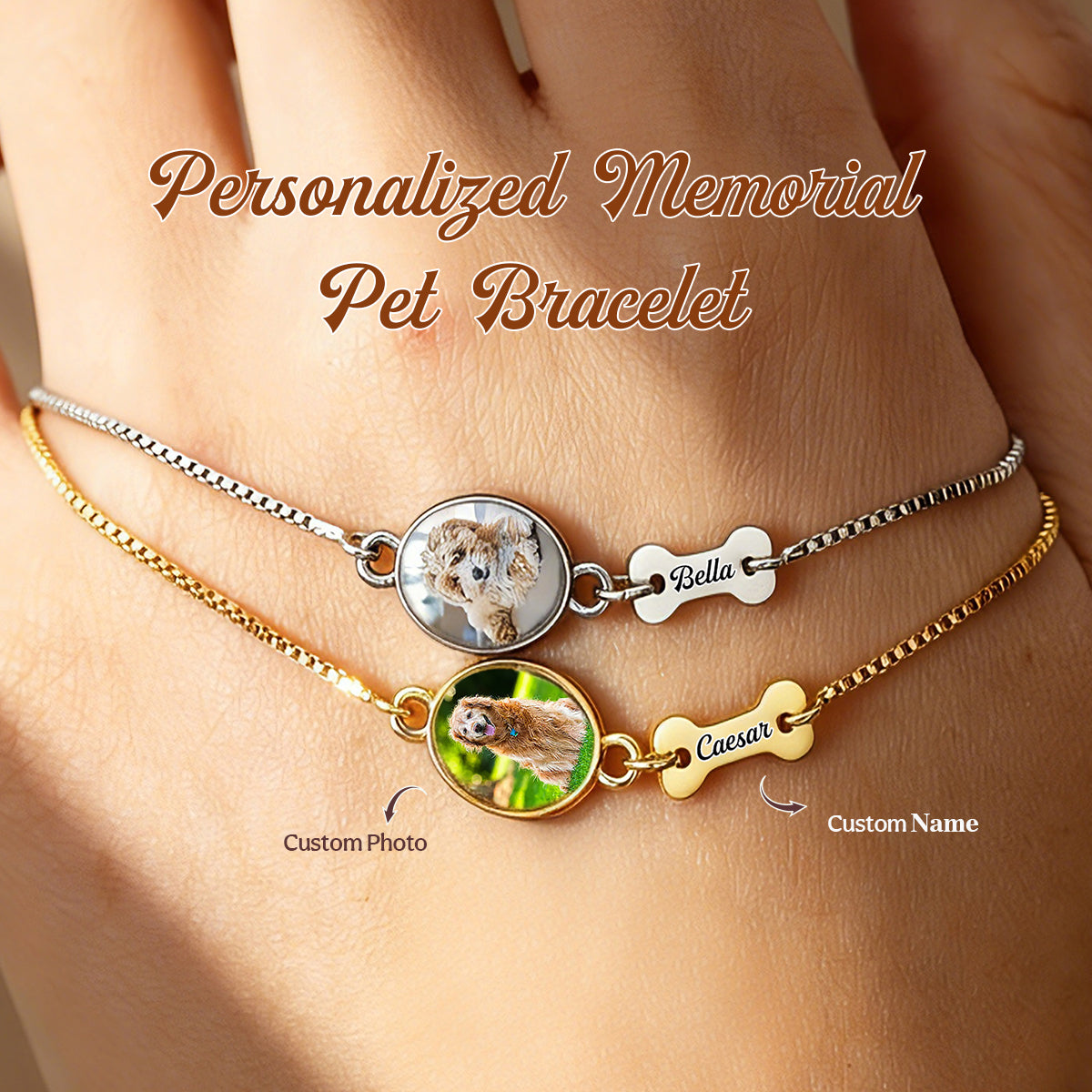 Personalized Pet Name & Photo Charm Memorial Bracelet
