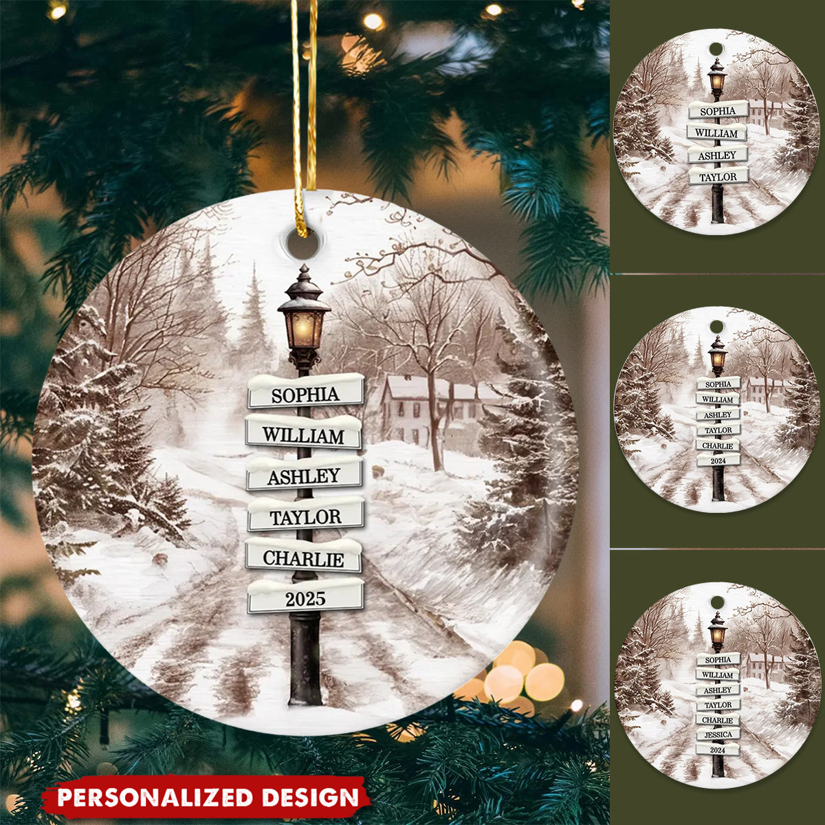 Personalized Retro Street Lamp Family Name Christmas Ornament