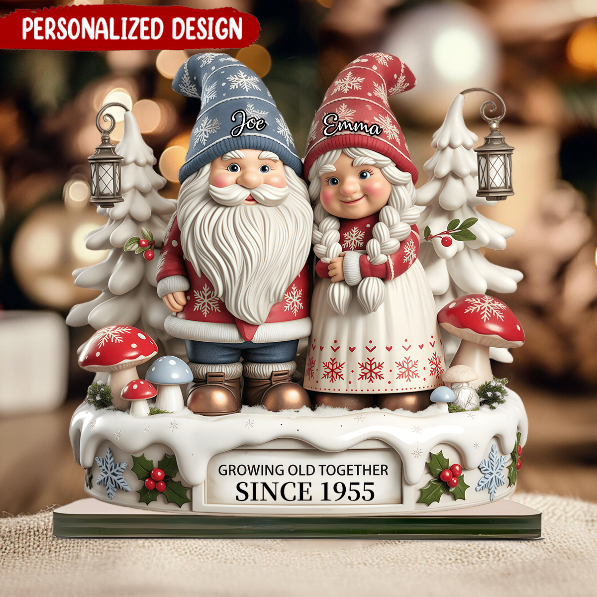 Couple Growing Old Together Since Personalized Wooden Plaque