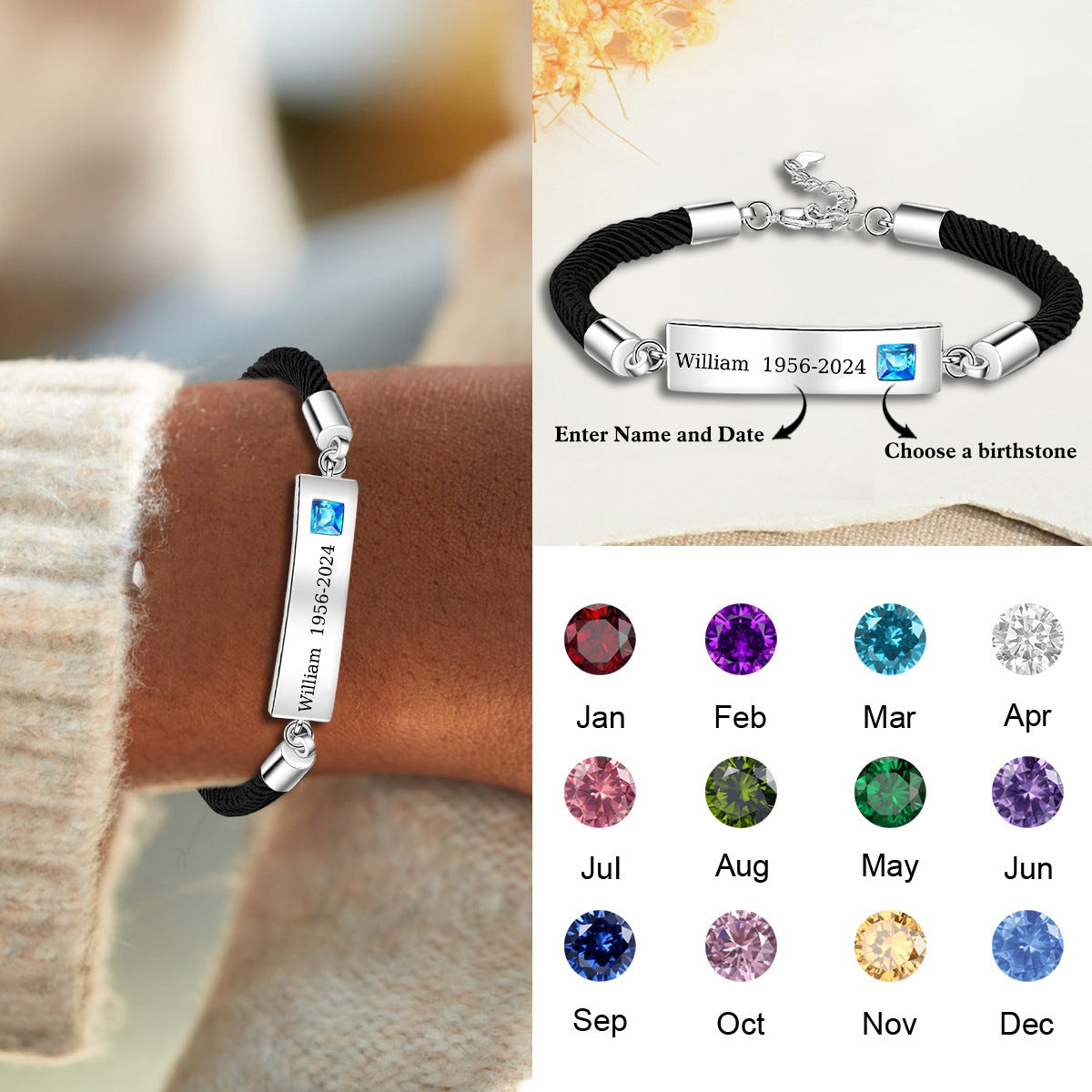 Personalised No Fade Baby Bracelet With Birthstone Engraved Customized Kid's Name Bracelet Mom Baby Birthday Gift For Women Kids