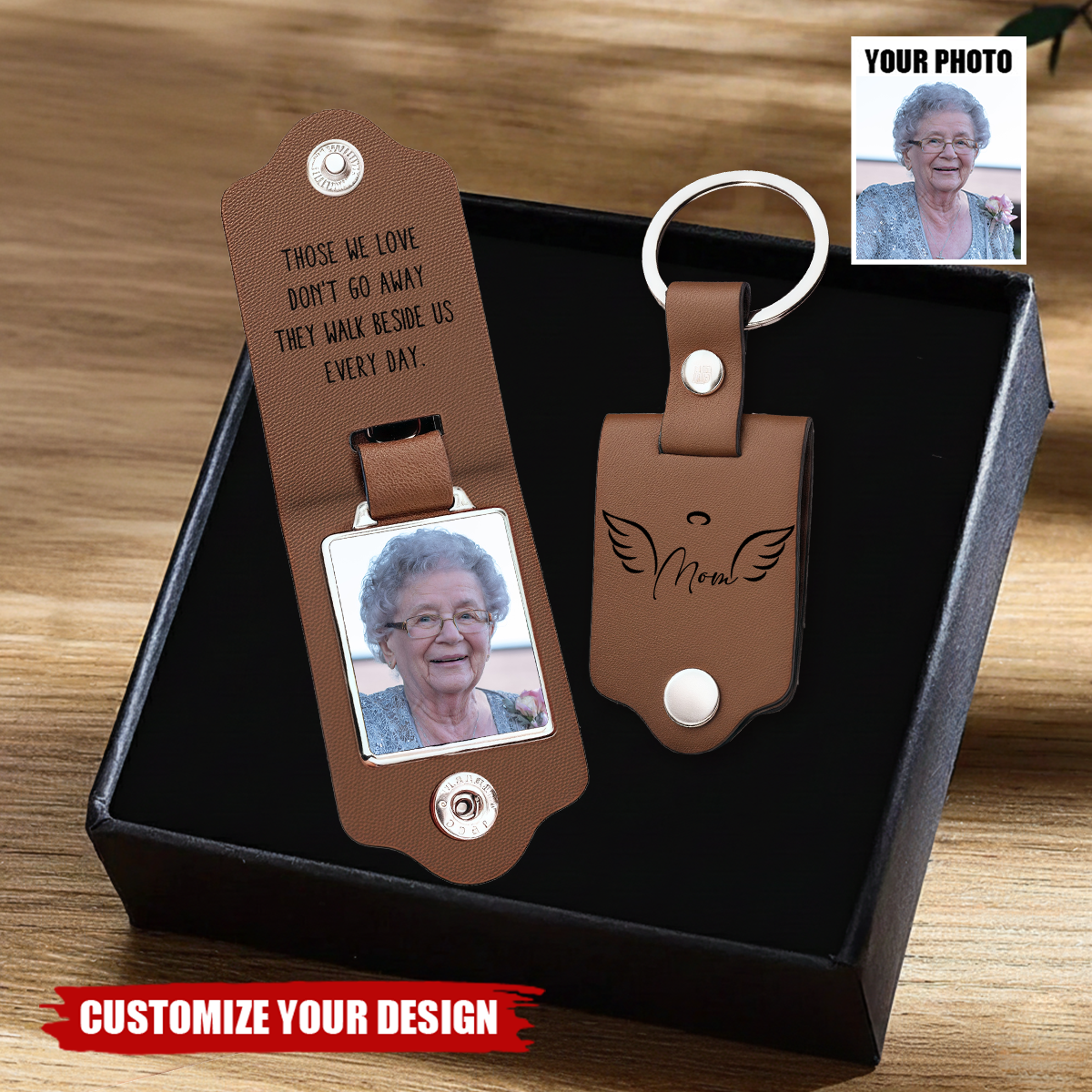 Personalized Leather Keychain with Photo, Memorial Keepsake, Sympathy Gift