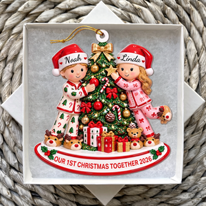Personalized Couple in Christmas Pajamas Acrylic Ornament