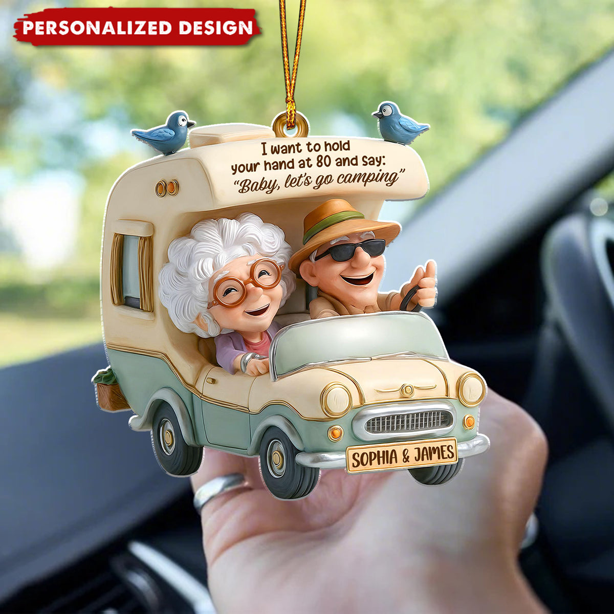 Personalized Old Couple Camping Ornament