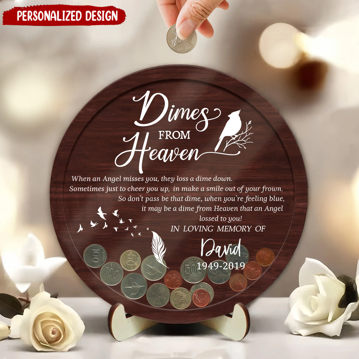 Personalized Dimes From Heaven Memorial Coin Holder, Sympathy Gift