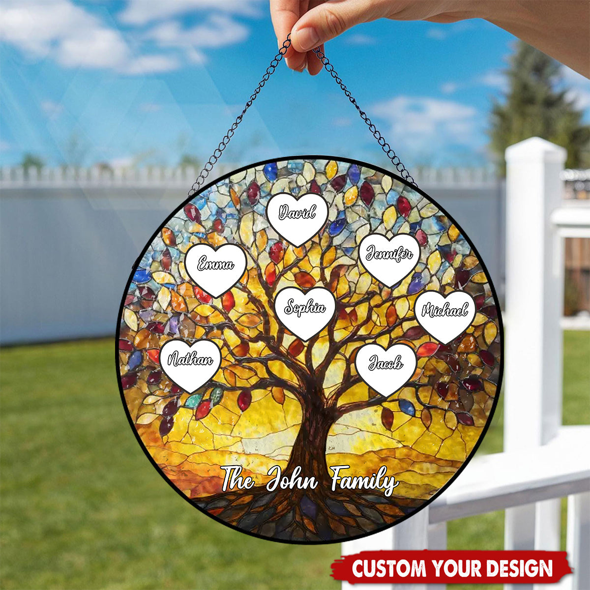Tree Of Life Names - Personalized Window Stained Glass, Custom Suncatcher with Kids Names