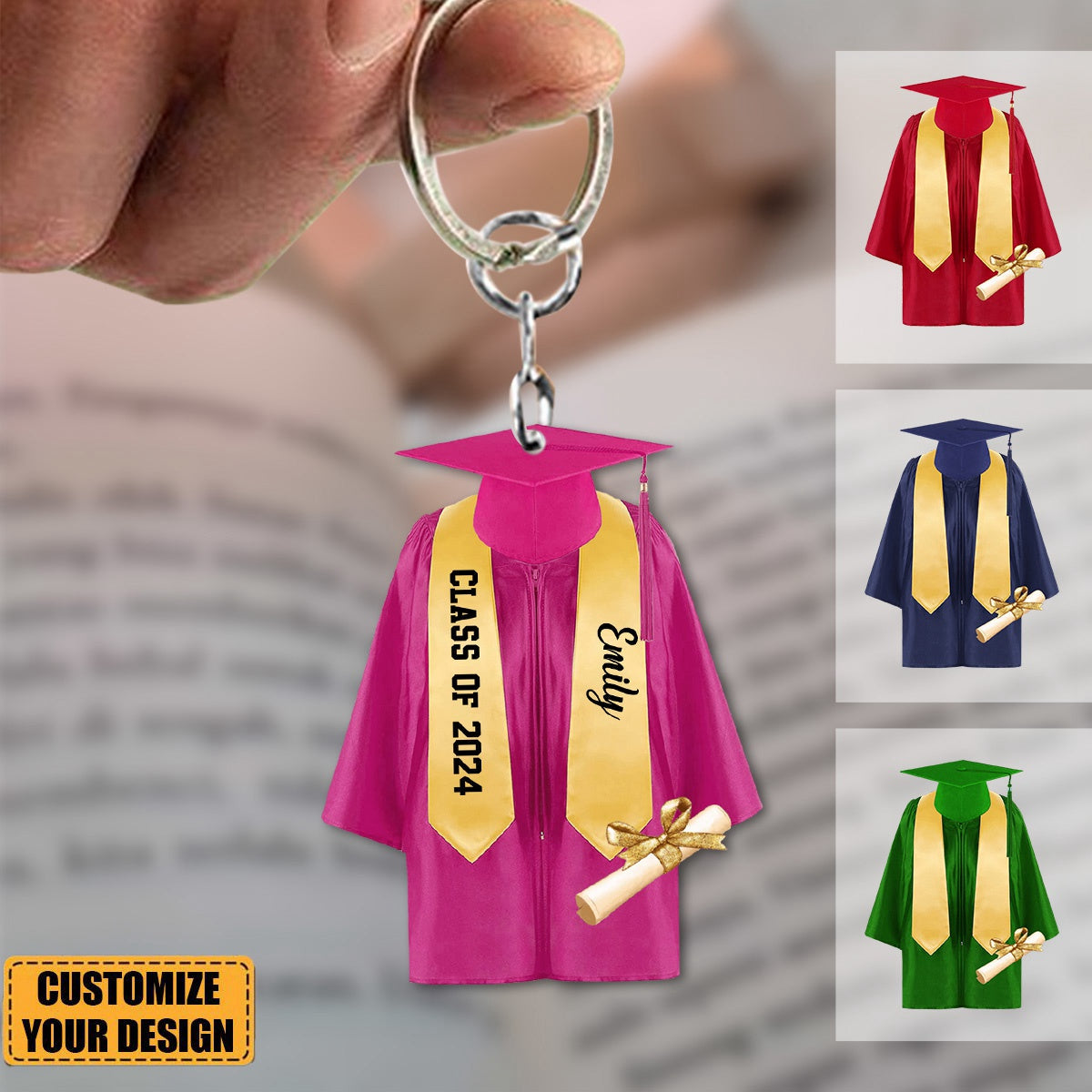 Personalized Graduation Gown Cap Custom Acrylic Keychain, Gift For Gra ...