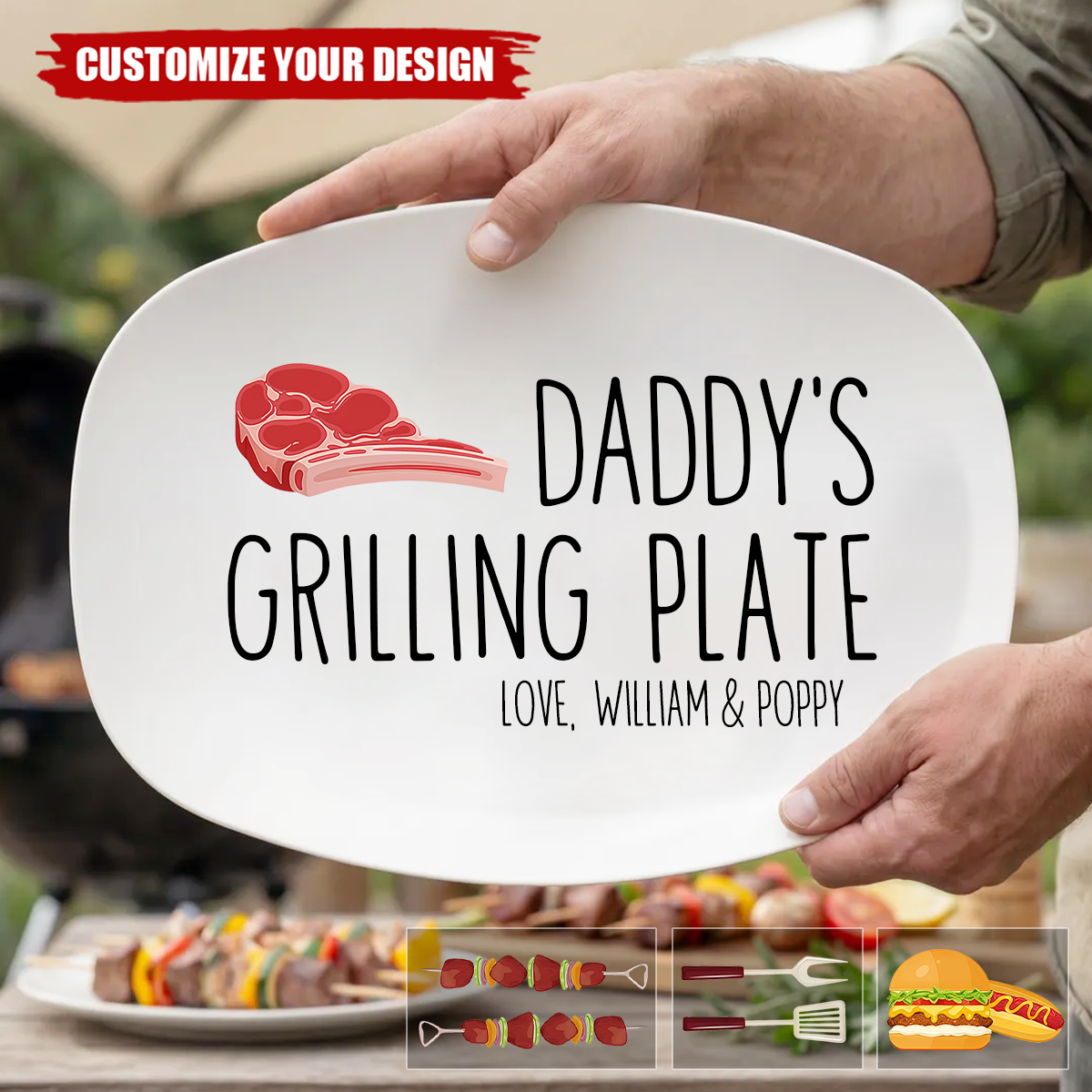 Personalized Grilling Platter, Custom Photo Dad BBQ Tray, Father's Day Gift