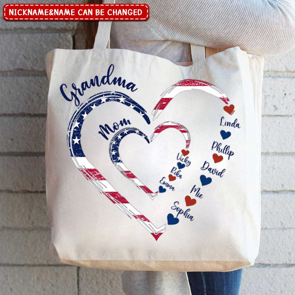 4th of July Grandma Mom Kids Heart In Heart Personalized Bag