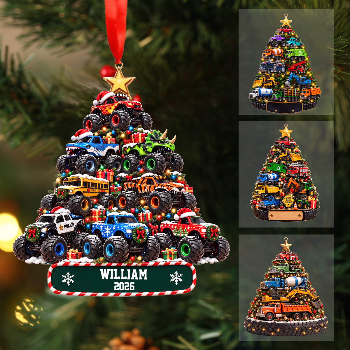 Monster Truck Christmas Gift - Personalized Name Kid Ornament
