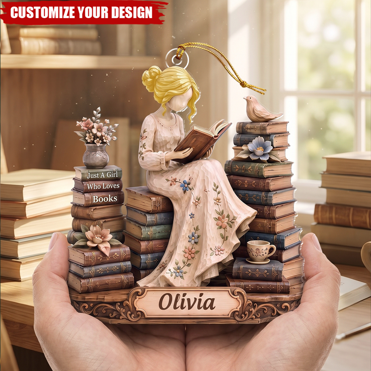 Personalized Just A Girl Who Loves Books Ornament
