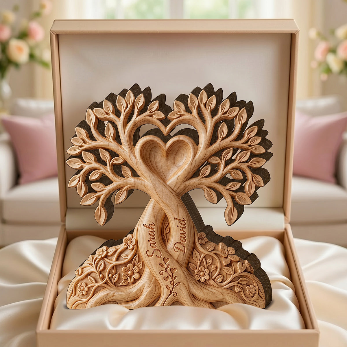 Personalized Couple Heart Tree Wooden Block, Gift For Couples