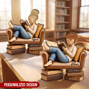Personalized Wooden Book Lover Block, Just A Girl Boy Who Loves Books