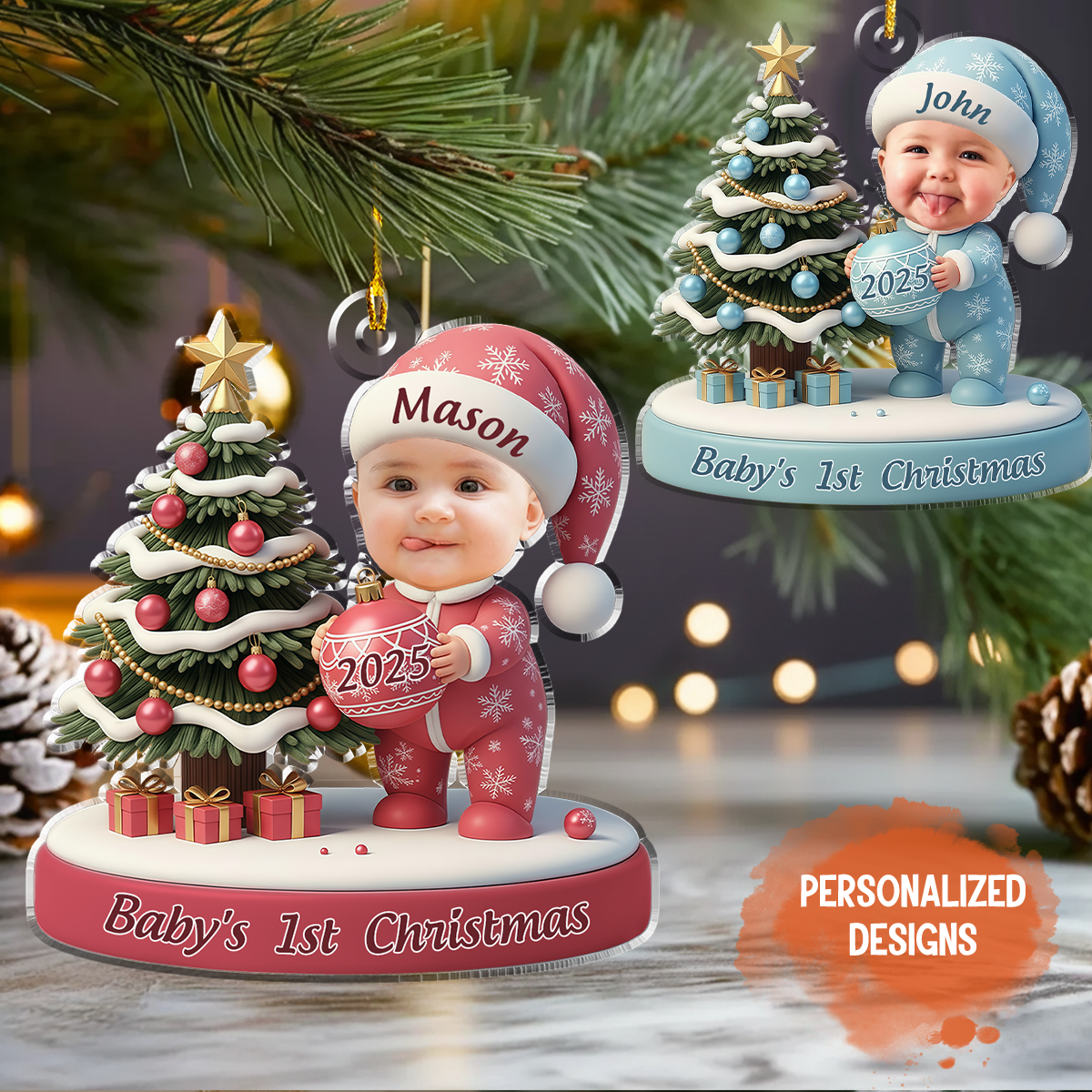 Personalized Baby’s First Christmas Ornament 2025, Custom Newborn Boy Girl Ornament