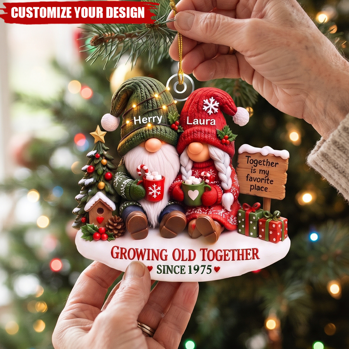 Personalized Growing Old Together Couple Christmas Ornament