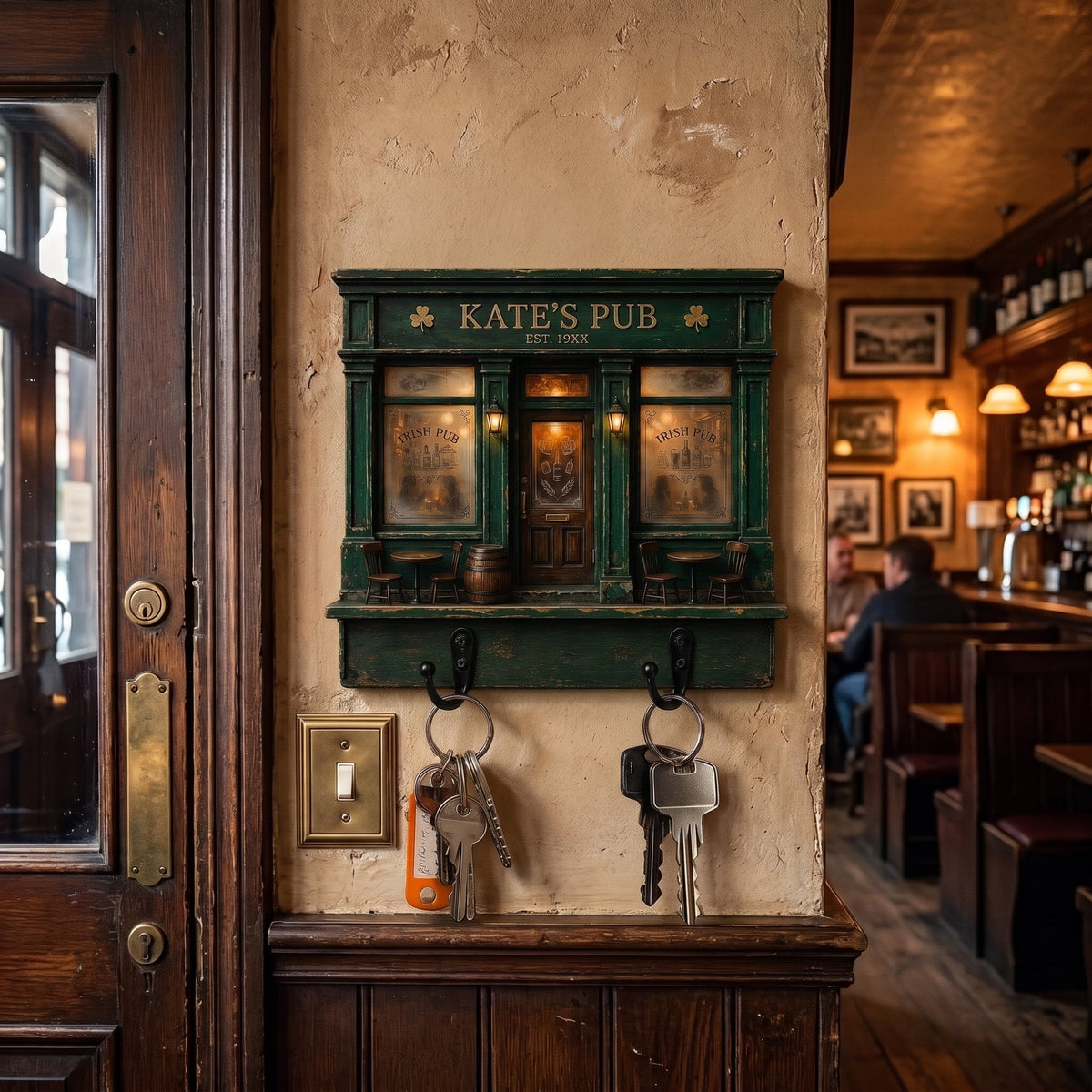 Personalized Irish Pub Wooden Block Key Holder