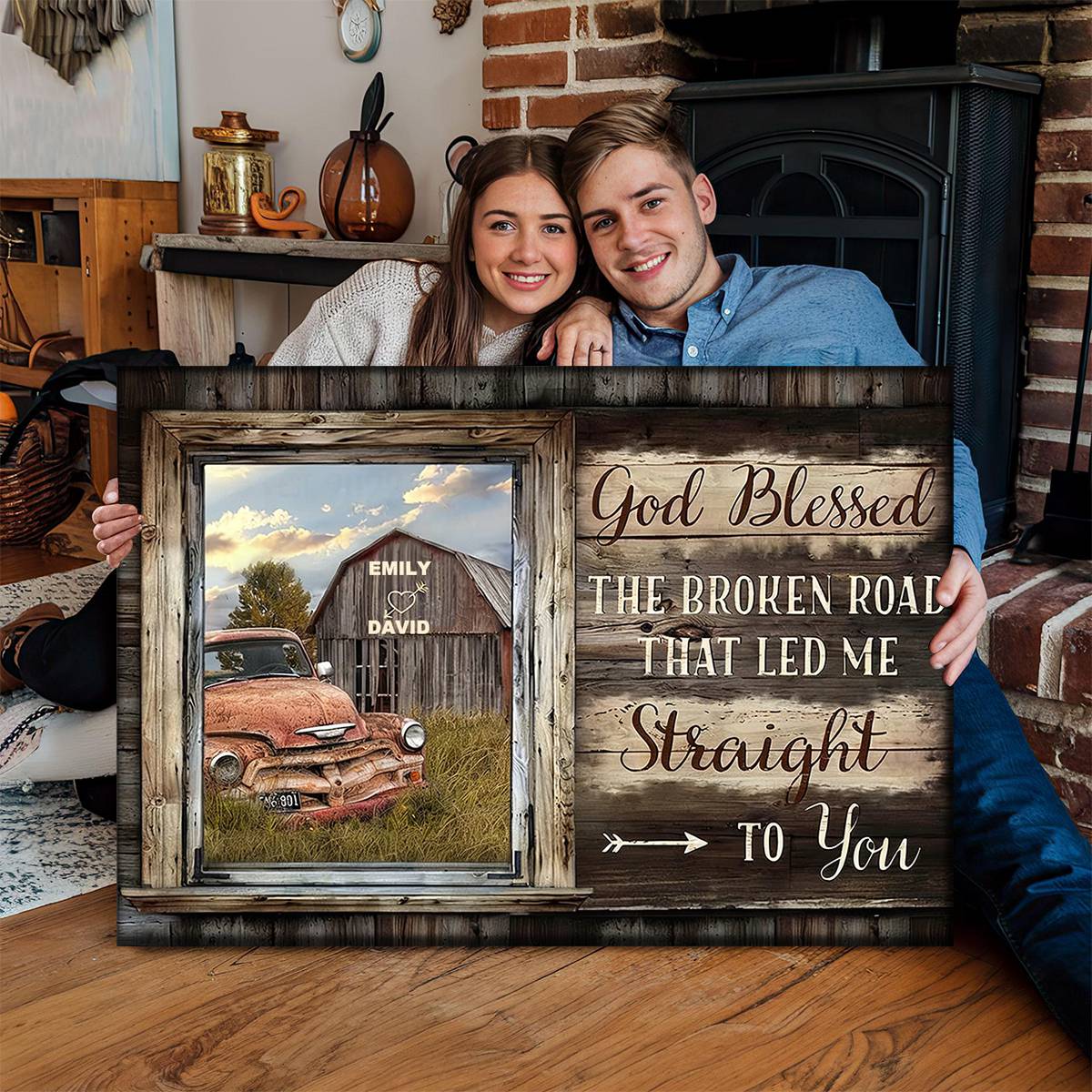 Personalized Couple Canvas, God Bless The Broken Road That Led Me Straight To You