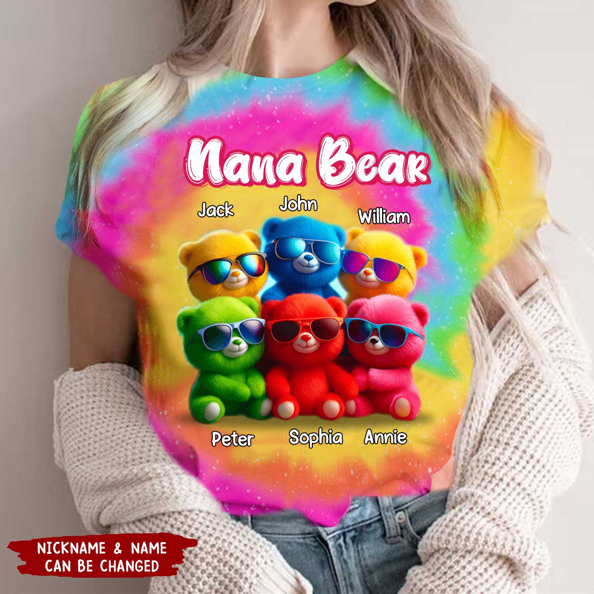 Mama Bear Vibrant Color Personalized 3D T-shirt