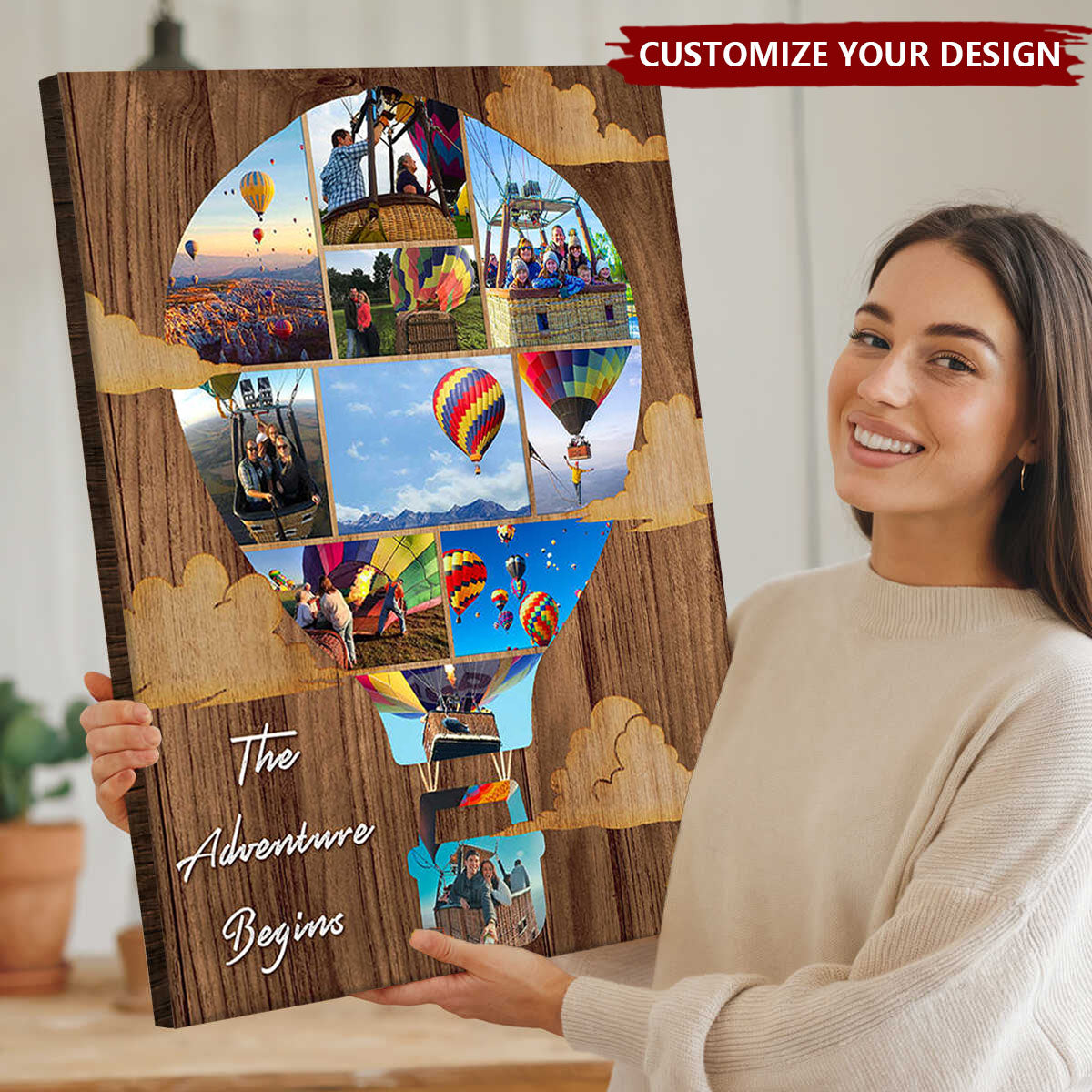 Personalized Hot Air Balloon Custom Photo Collage, Wrapped Canvas, Graduation Gift