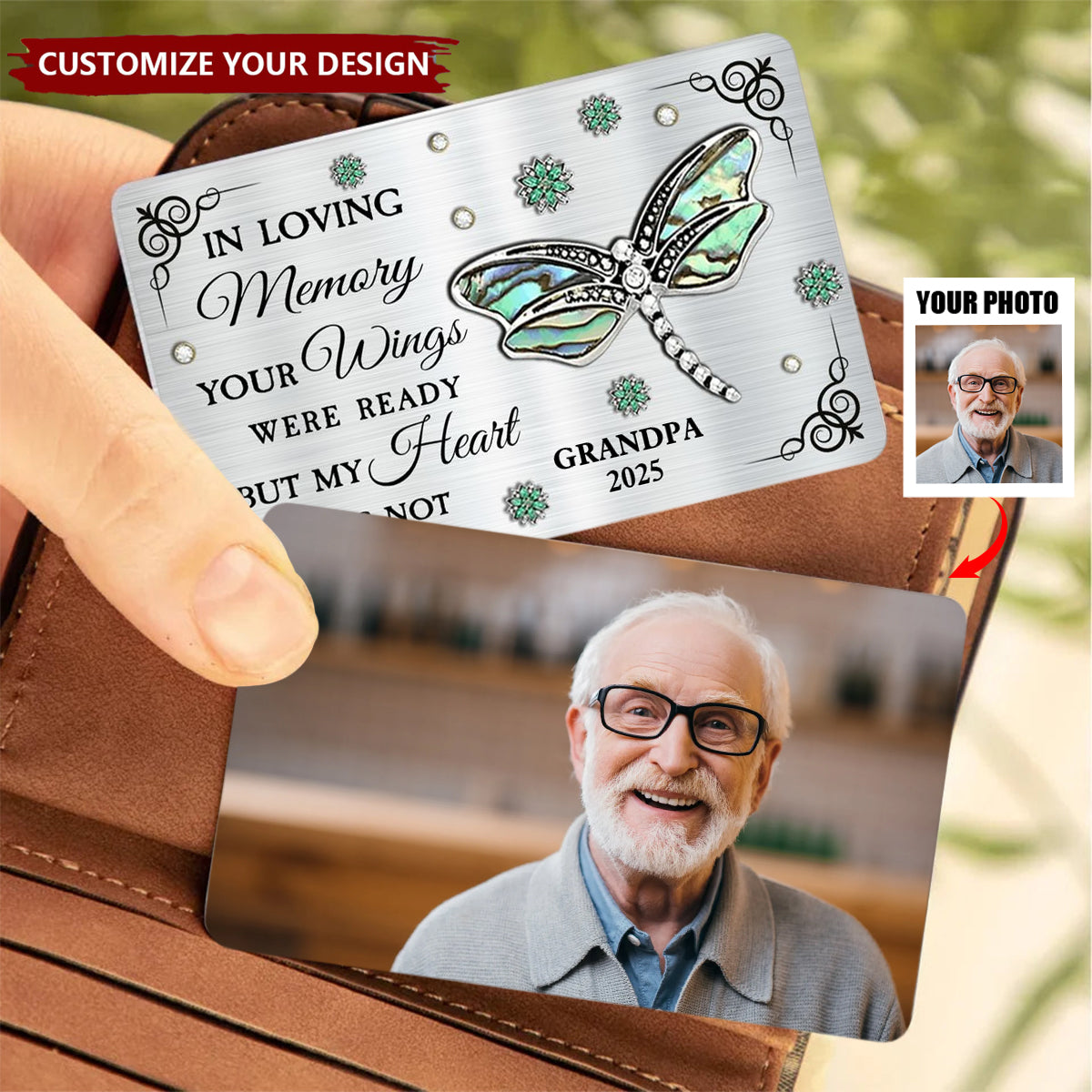 Your Wings Were Ready But My Heart Was Not - Personalized Memorial Wallet Insert Card