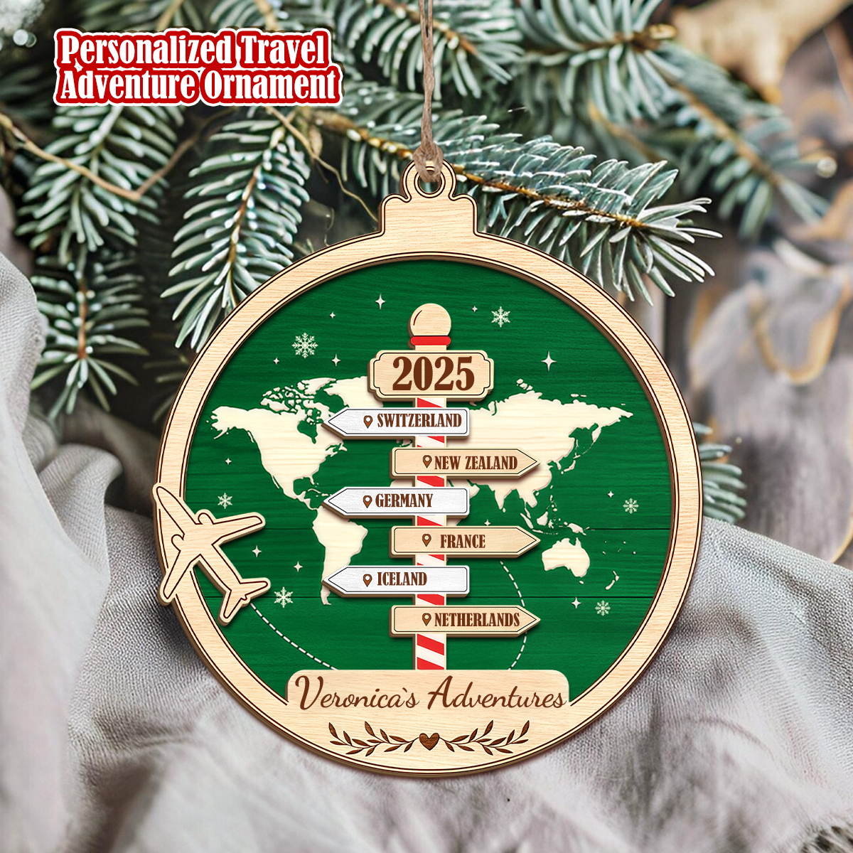 Personalized Travel Adventure Destination Christmas Ornament
