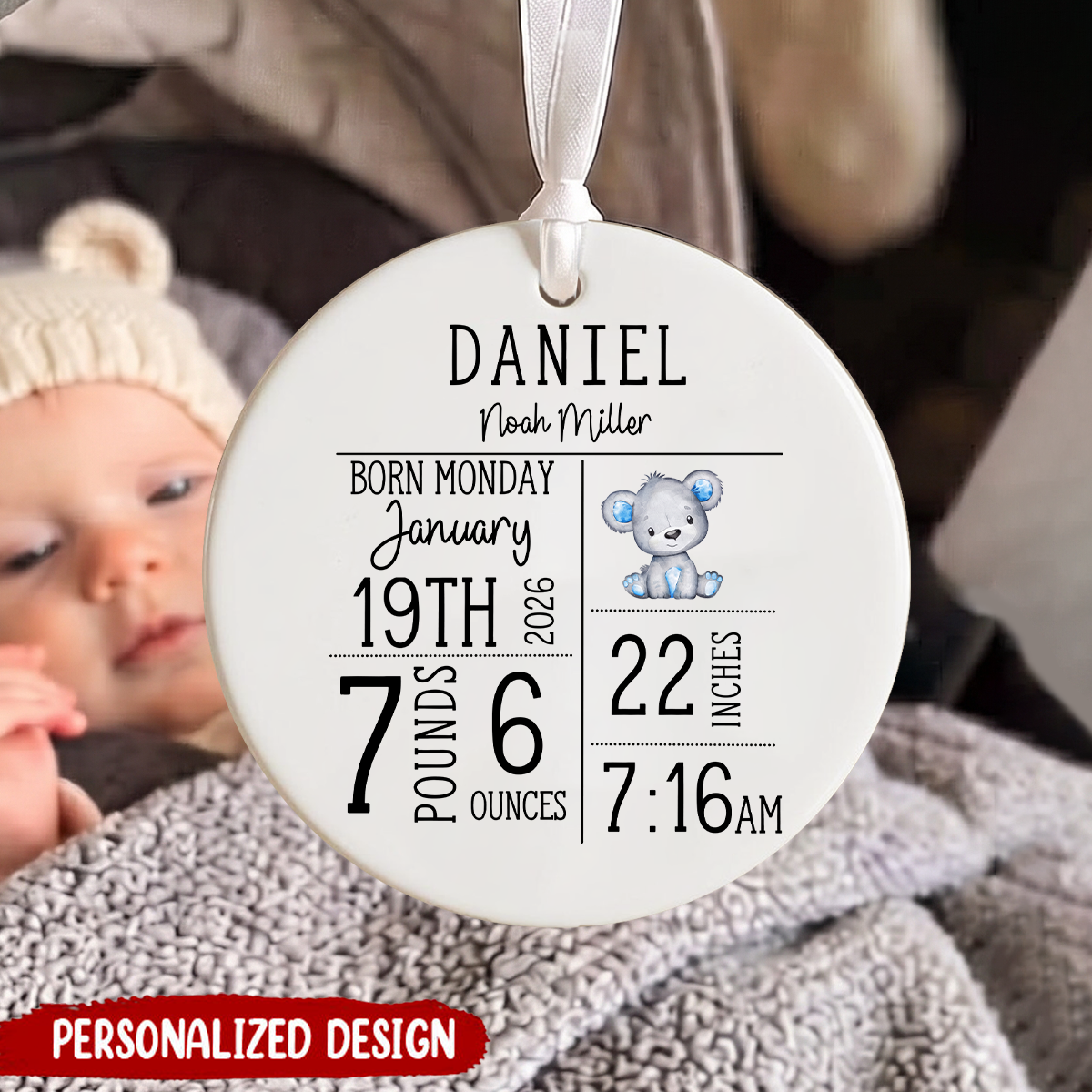 Personalized Baby Birth Stats Ceramic Ornament