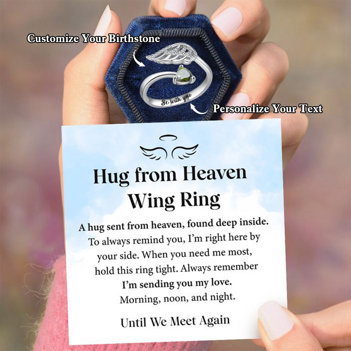 Personalized Hug from Heaven Wing Birthstone Ring
