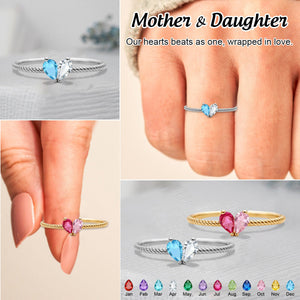 Custom Pieced Heart Birthstone Adjustable Ring, Mother Daughter Jewelry