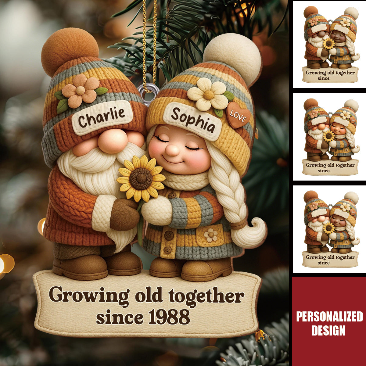 Personalized Growing Old Together Christmas Couple Ornament