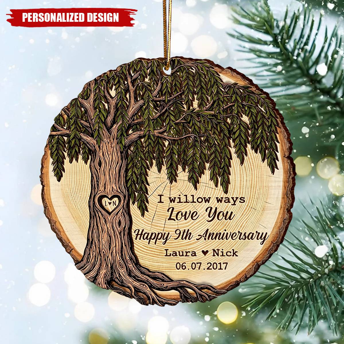 Personalized Willow Tree Wedding Anniversary Wooden Ornament