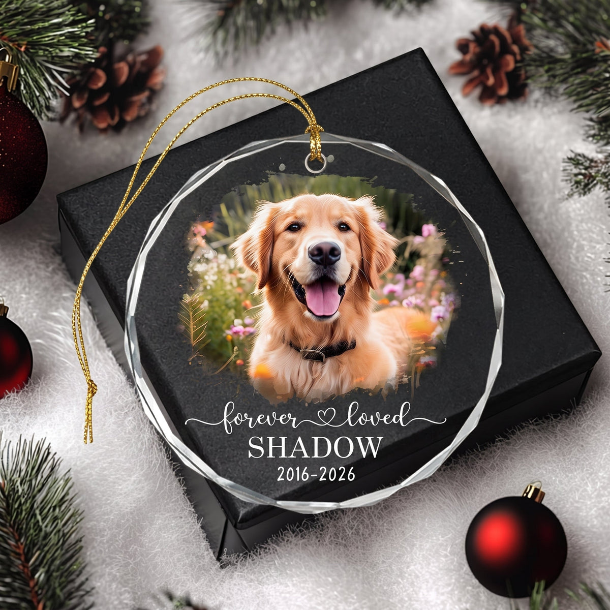 Personalized Memorial Dog Cat Forever Loved Circle Glass Ornament