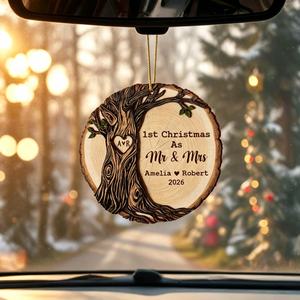 Personalized First Christmas as Mr & Mrs Wooden Ornament