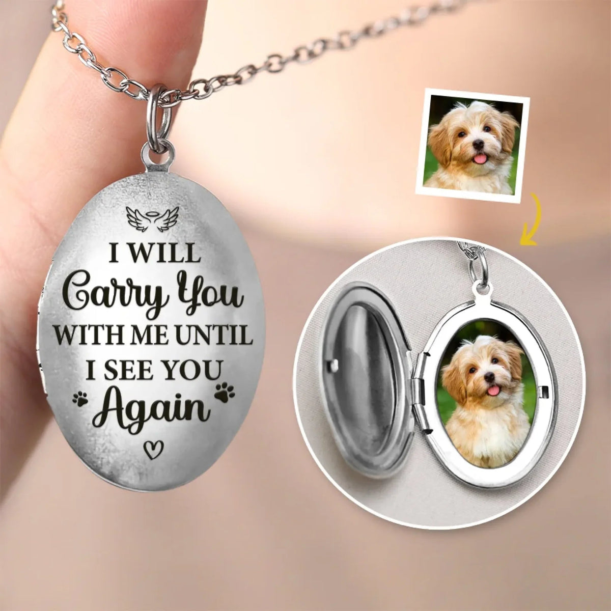 Memorial Personalized Custom Locket Necklace - Sympathy Gift For Pet Owners