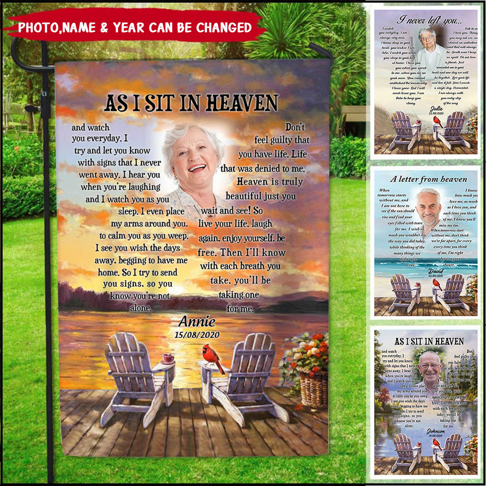 As I Sit In Heaven Personalized Upload Photo Memorial Garden Flag