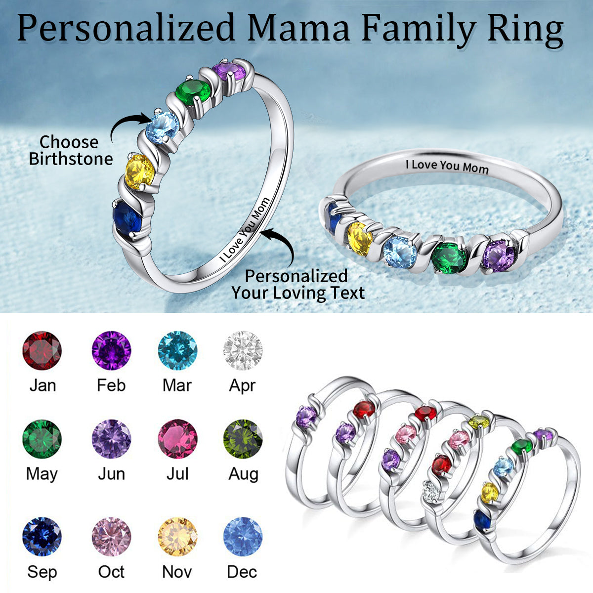 Personalized Multiple Birthstones Ring - Grandma Mom Family Ring - HAPPARY