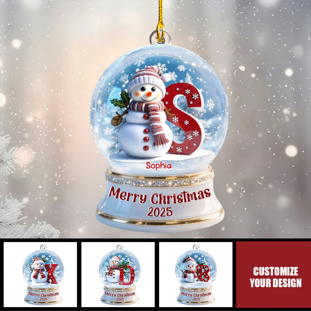 Snowglobe Snowman Merry Christmas - Personalized Custom Acrylic Ornament